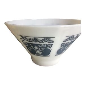 Vintage Milk Glass Blue Goddess design Bowl Dining Kitchen Collectible Women Men